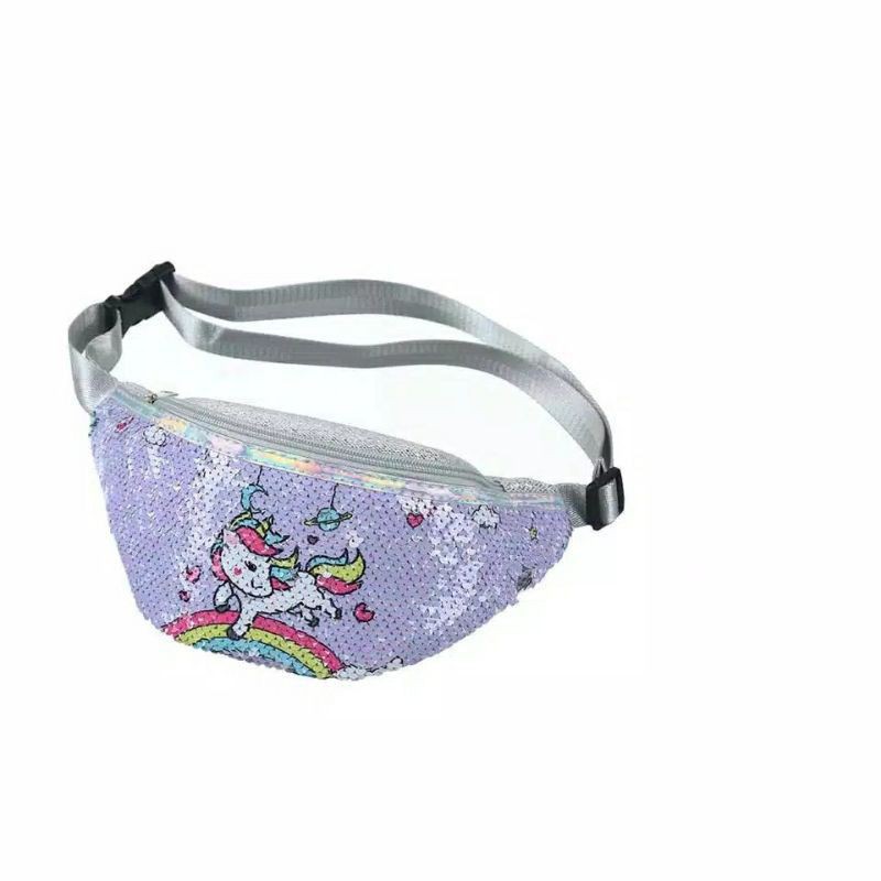 WISTBAG UNICORN IMPORT/TAS SELEMPANG ANAK/WAISTBAG ANAK CEWE/TAS UNICORN SEQUIN IMPORT/TAS SELEMPANG