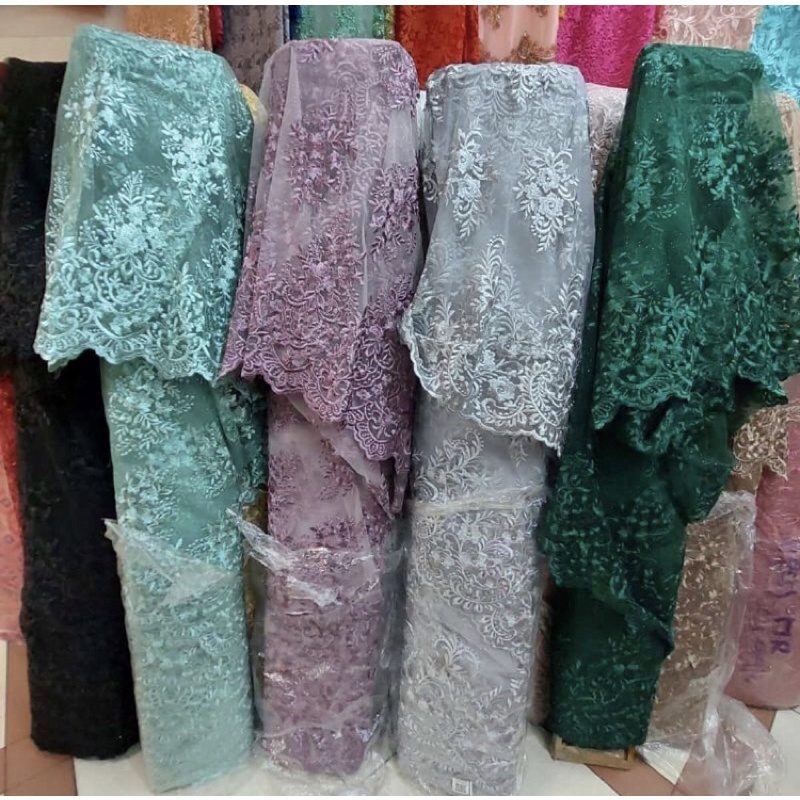 Kain kebaya brokat dress tile tulle bordir tempelan cornely