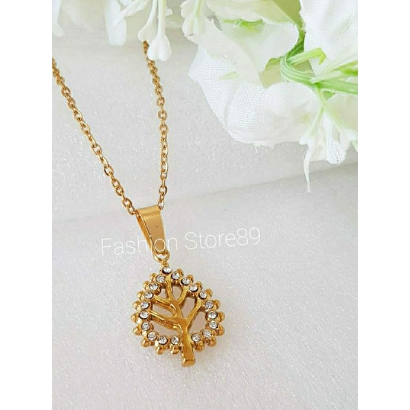 Kalung Modrl Pohon Full permata zircon titanium gold silver antikarat bestquality import