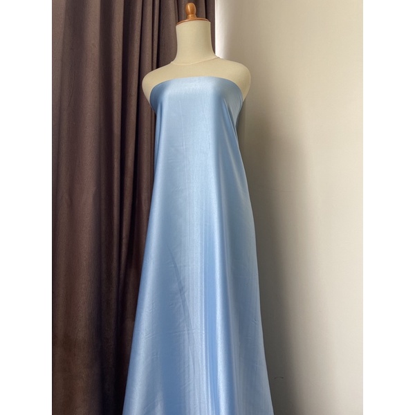 Kain Satin Saten Silk Lux Maxmara Premium Bahan Gamis Jatuh Licin Mewah Warna Biru Laut Baby Blue Ice Sky