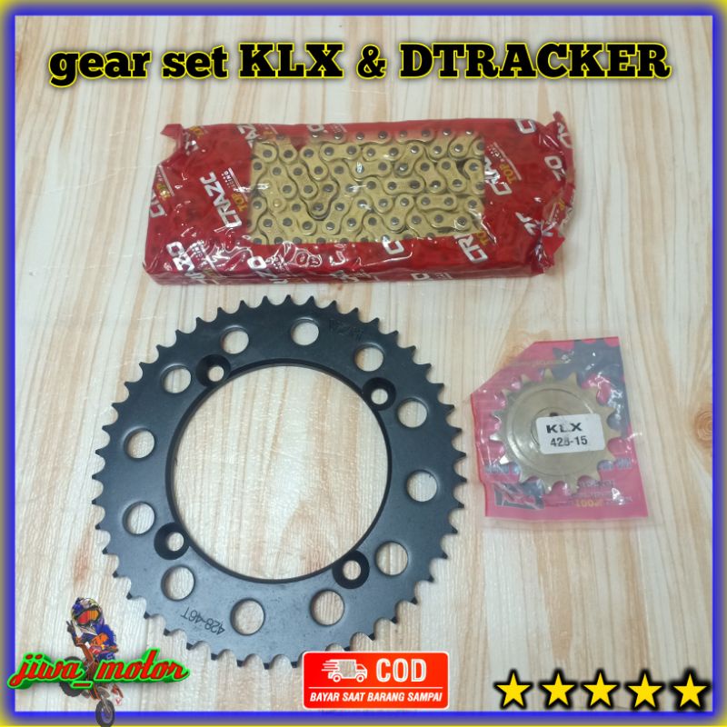 gear set klx 150 dan dtracker 150 black series VZM racing rantai crazo racing gear set dtracker 150 
