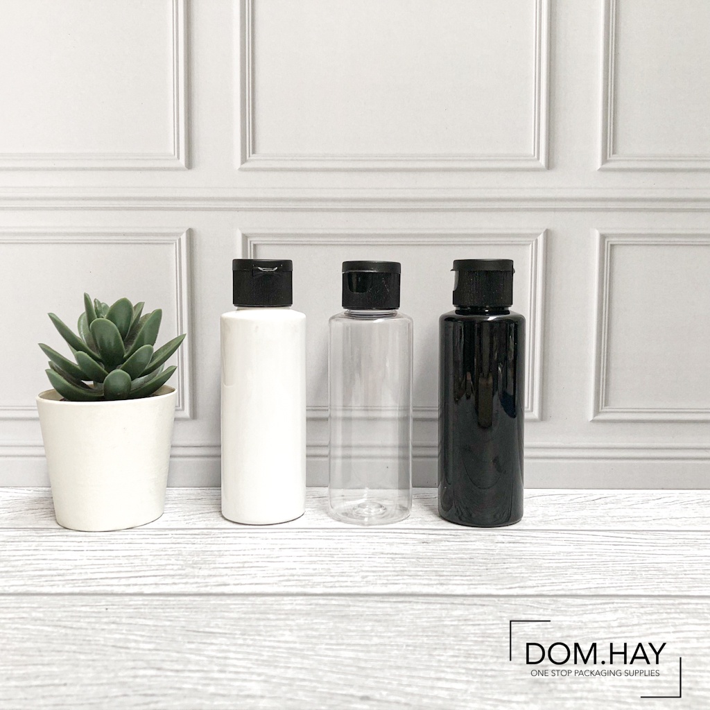Botol Plastik Fliptop Hitam 100ml RF Dish Soap Sabun Body Hand Wash Shampoo Gel Oil Minyak Kemasan P