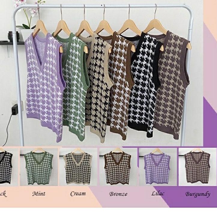 SALEE.. ROMPI HOUNDSTOOTH VEST_RAJUT KOREA_RAJUT MURAH/ rompi ootd/ rompi korea / rompi murah