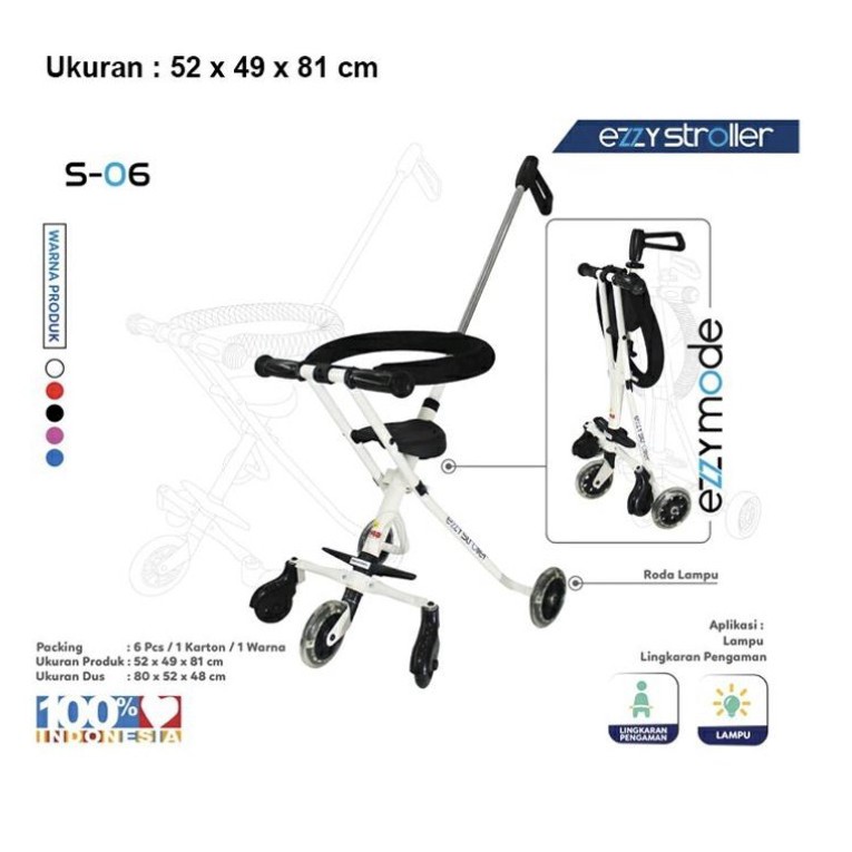 PMB Ezzy Stroller Anak Mini Trike S-06 Dorongan Bayi Roda 5 Ringan