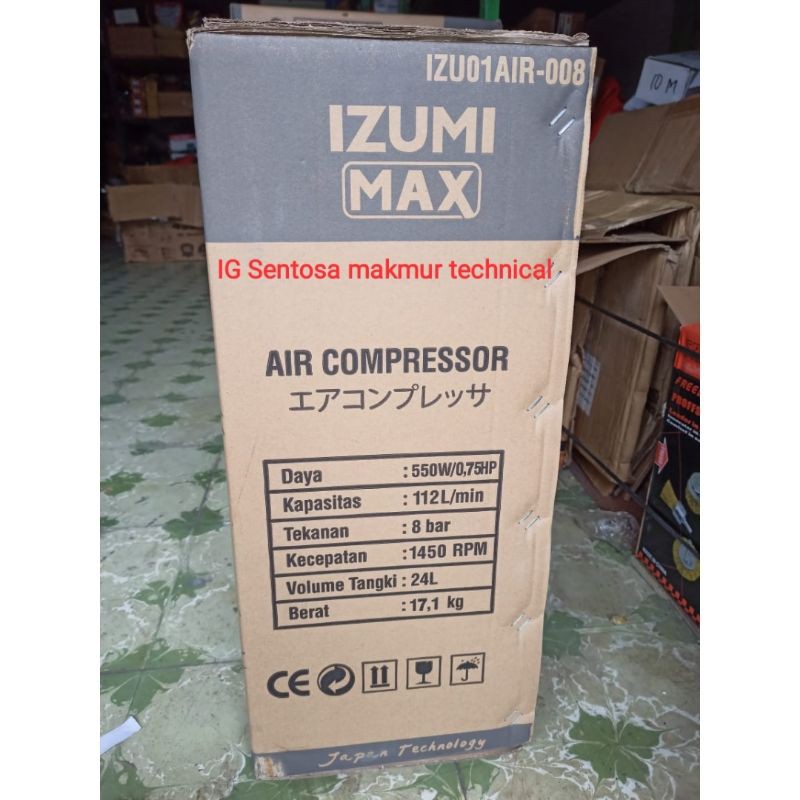 IZUMI MAX OM 0724 3/4 HP 24L Kompresor Compressor Silent Oilless Tanpa Oli Portable 24 Liter