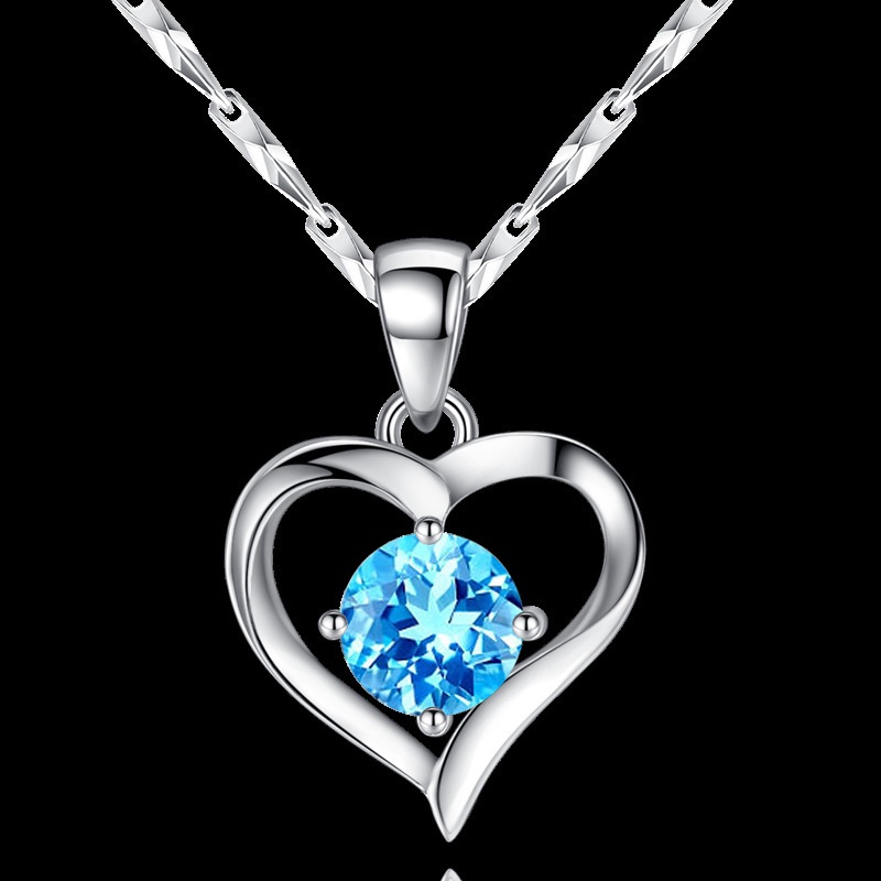 [Ready Stock]Fashion Fresh Simple Blue Diamond Necklace Love Pendant