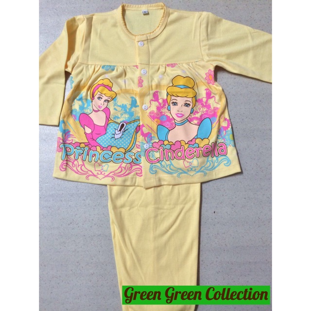 Piyama/Setelan kaos anak princess cinderella yellow long