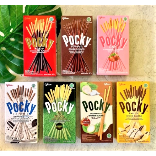 (PROMO) Glico Pocky 47G Snack Biskuit Stick chocolate double choco matcha strawberry cookies &amp; cream warermelon banana coconut coklat stroberi pocky besar G cookies and cream pocky love