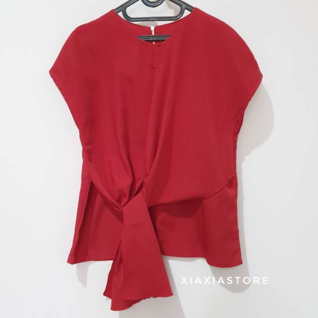 BAJU BLOUSE WANITA LENGAN PENDEK MERAH CABE KOREAN