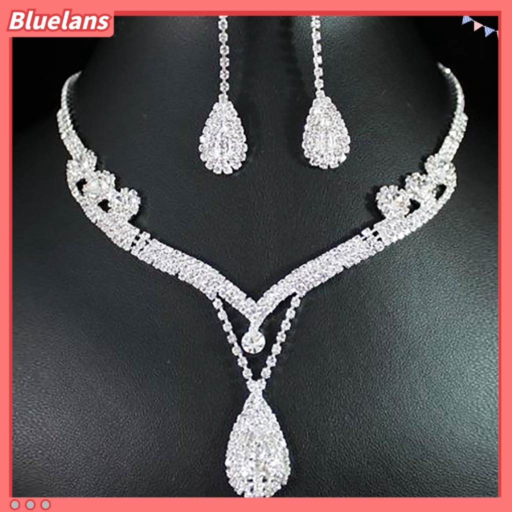 Bluelans Water Drop Pendant Charming Exquisite Rhinestone Rhinestone Waterdrop Necklace Earring Set Prom Party