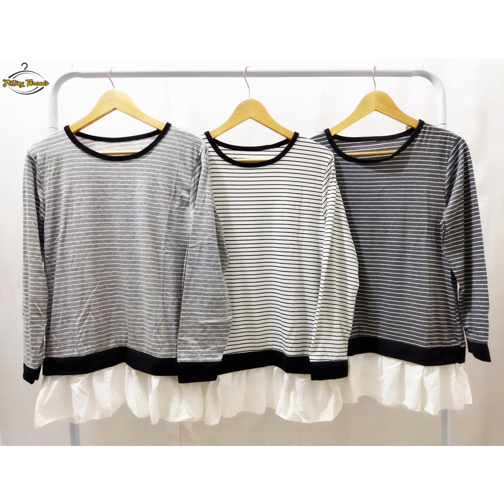 Baju Atasan Blouse Wanita Lengan Panjang / Kaos Salur Blouse Remaja Cewek Motif Salur