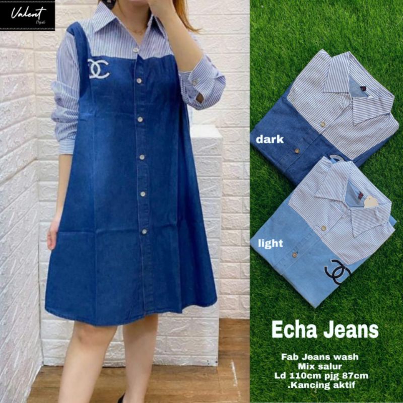 ECHA JEANS Bisa COD READYFAB. JEANS Wash mix salur ld 110 kancing aktif