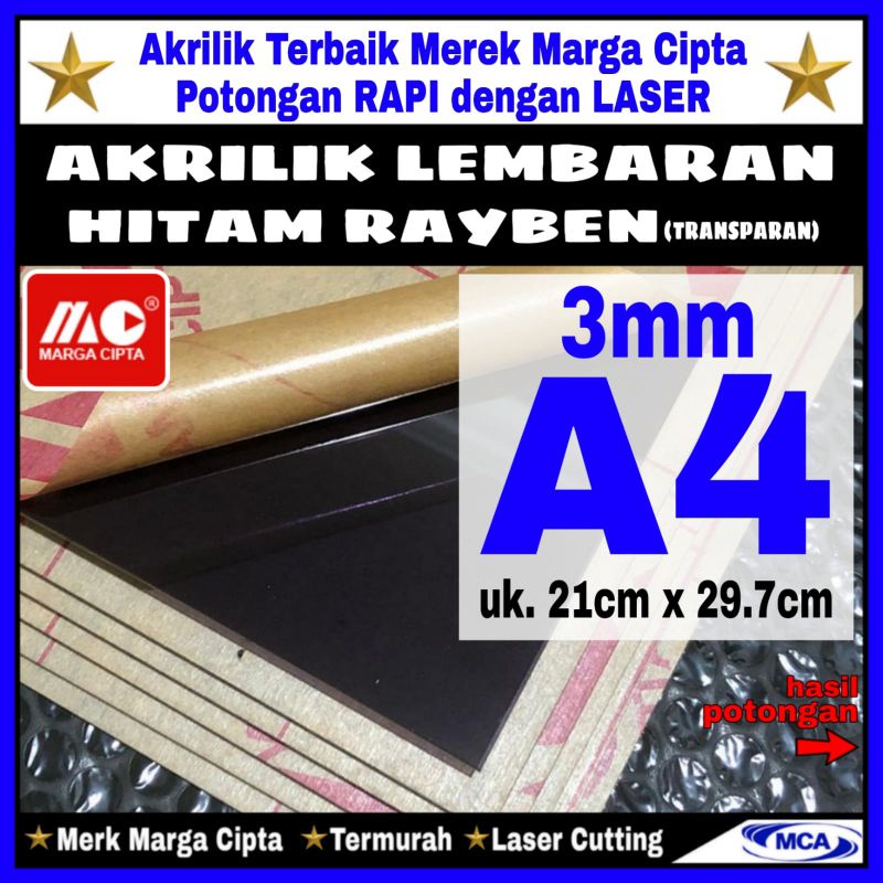 AKRILIK lembaran HITAM RAYBEN 3mm A4 / Marga cipta / Acrylic