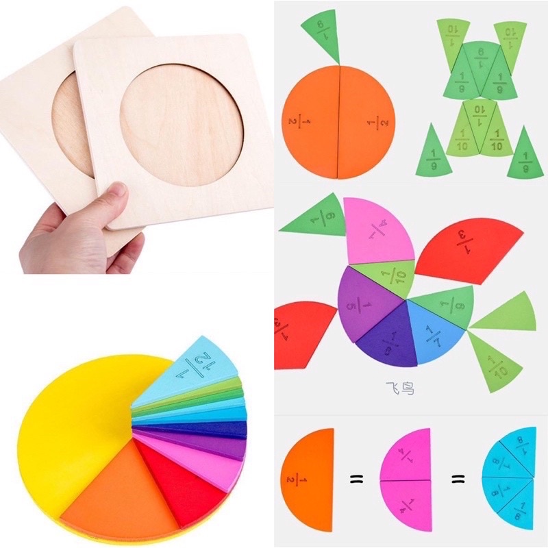 wooden fraction tools alat bantu belajar pembagian