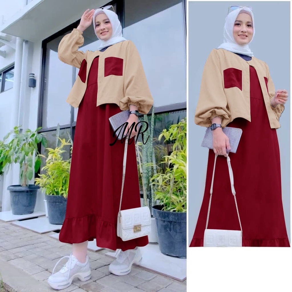 PCS SET CARDI HABIBAH SETELAN 2IN1 INNER BUSUI DAN OUTER CARDI MR 4 UKURAN M L XL XXL ADA VIDEO REVIEW PRODUK