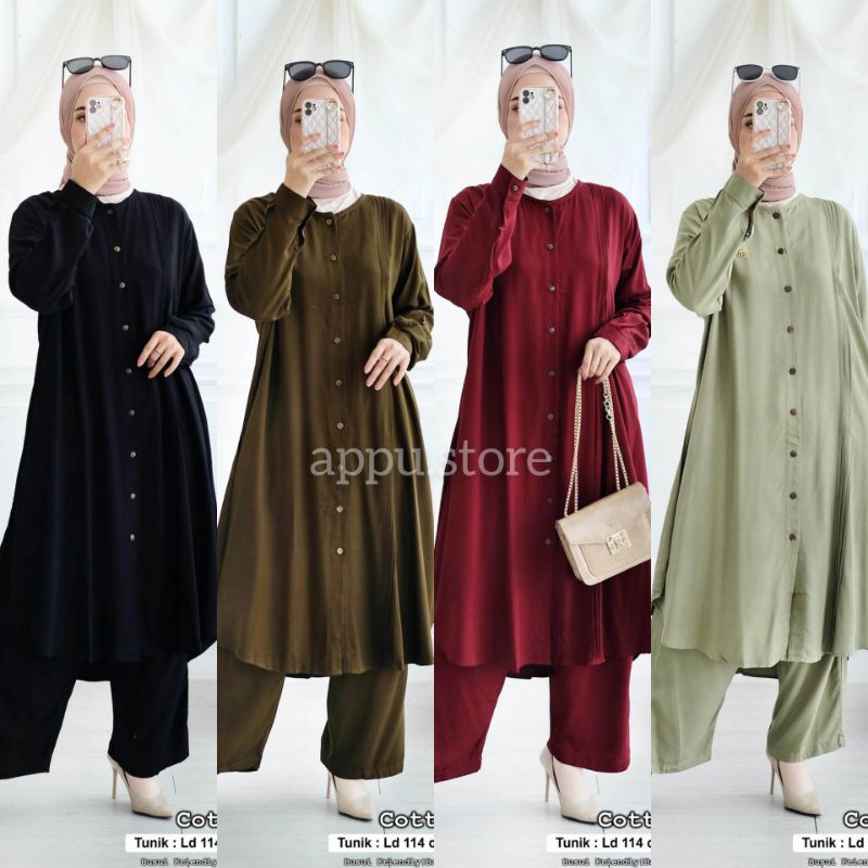 Hijab Sisters Hilda One Set Jumbo Rayon Twill Premium Motif Polos | Baju Setelan Muslim Ootd Kekinia