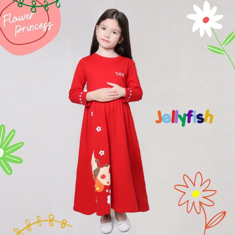 Gamis Long Dres Anak Perempuan Lucu Jelly Fish Flower Princes - Longdress Jellyfish 2 4 6 8 10 Tahun