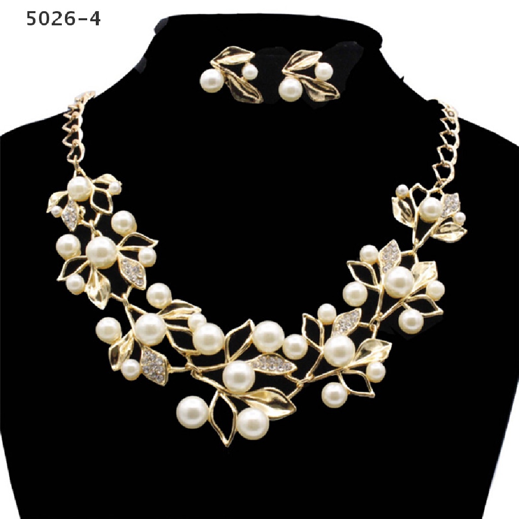 5026-4 Pearls Crystal Tree Leaves Necklace Earring  Elegant Ladies Luxury Jewelry Set  5026-4