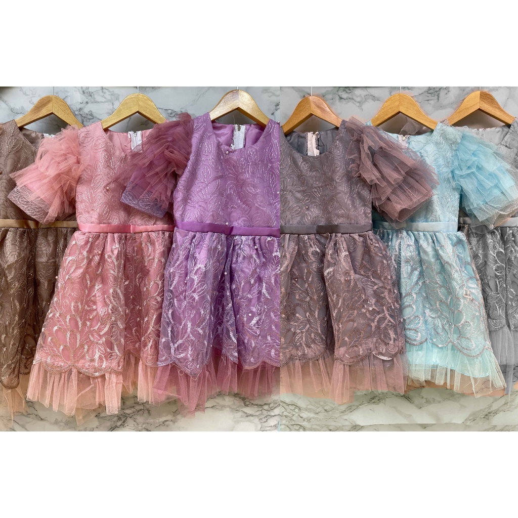 Dress Brokat Tile Mutiara Anak Perempuan - Dress Ulang Tahun - Dress Pesta - Dress Kondangan - Dress Anak 001