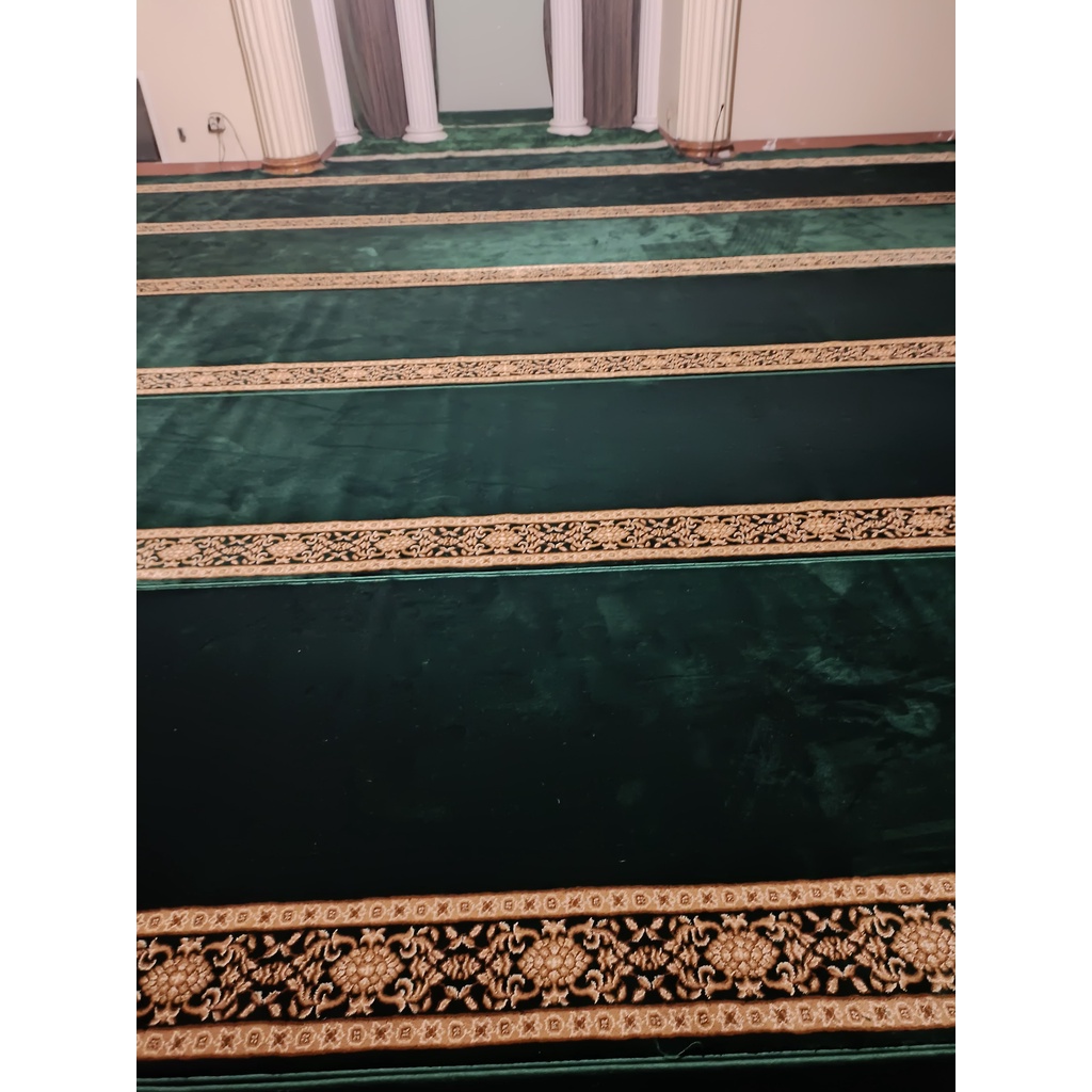 Karpet Masjid Mecca tebal 12mm bahan polyphropylene motif hijau polos