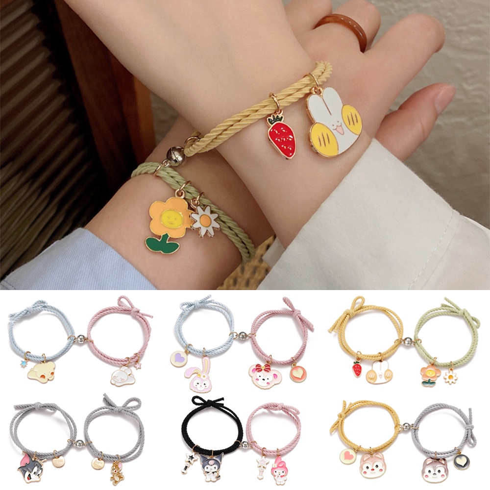 IFYOU 2Pcs Fashion Cartoon Couple Magnetic Bracelet Cute Sweet Pendant Bracelet Lover Love Gifts Jewelry Accessories