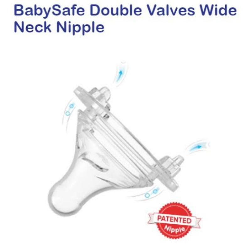 Baby Safe Double Valve Nipple Wide Neck Silicone Size Spout S M L XL DWNCC DWNXL DWNL DWNM DWNS - Babysafe Dot Nipples Nipel Bayi Wideneck