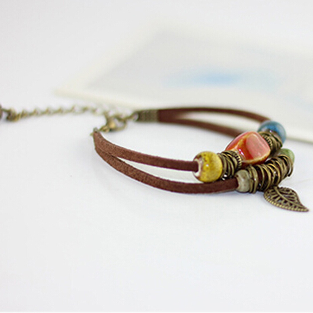 Hu Hu Hu Hu Hu Alat Bantu Pasang Kacamata♡ Gelang Tali Kulit Imitasi Dua Lapis Dengan Manikmanik Keramik Untuk Wanita