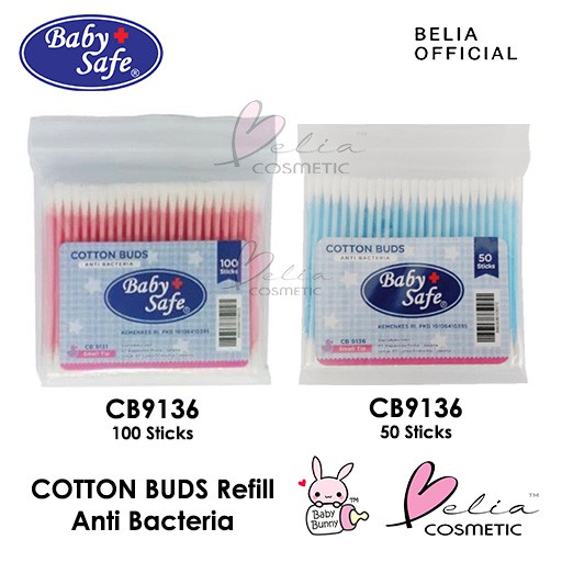 ❤ BELIA ❤ BABY SAFE Cotton Buds Refills Anti Bacteria CB9136 50 sticks / CB9131 100 sticks