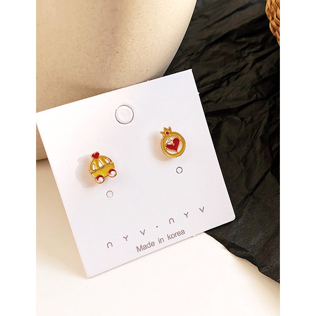 LRC Anting Tusuk Fashion Yellow Cartoon Stars Moon Asymmetric Drop Glaze Earrings F70525