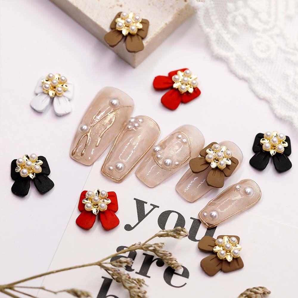 MXBEAUTY Busur Kuku Perhiasan Wanita Gadis Shiny Mewah Snowflake Mutiara Ikatan Simpul Temperamen DIY Ornamen