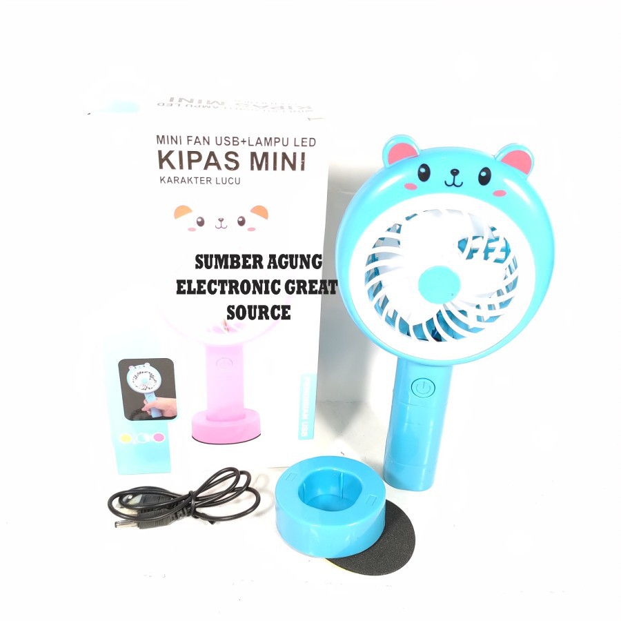 Kipas Mini Karakter Lucu Beruang Panda Bear Mini Fan USB Lampu LED Dud