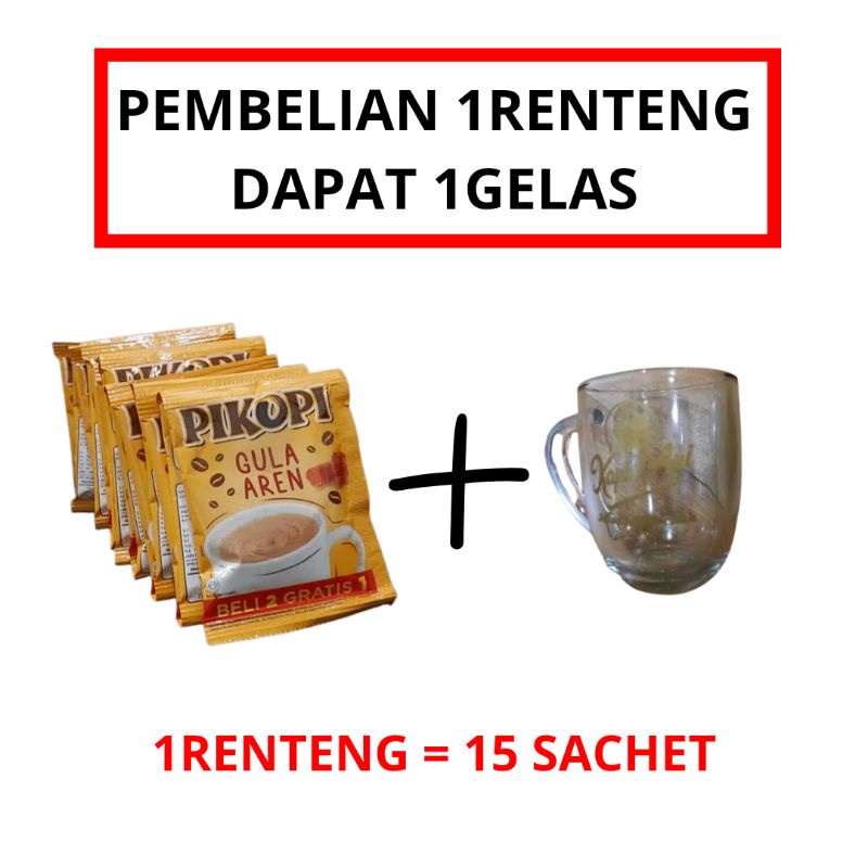 Pikopi gula aren 1 renceng isi 15 saset free gelas