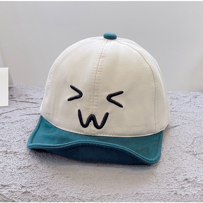 Topi Lokal Anak Bayi Laki Laki Perempuan Model Emoticon Lingkar 47 48 49-Putih/hijau