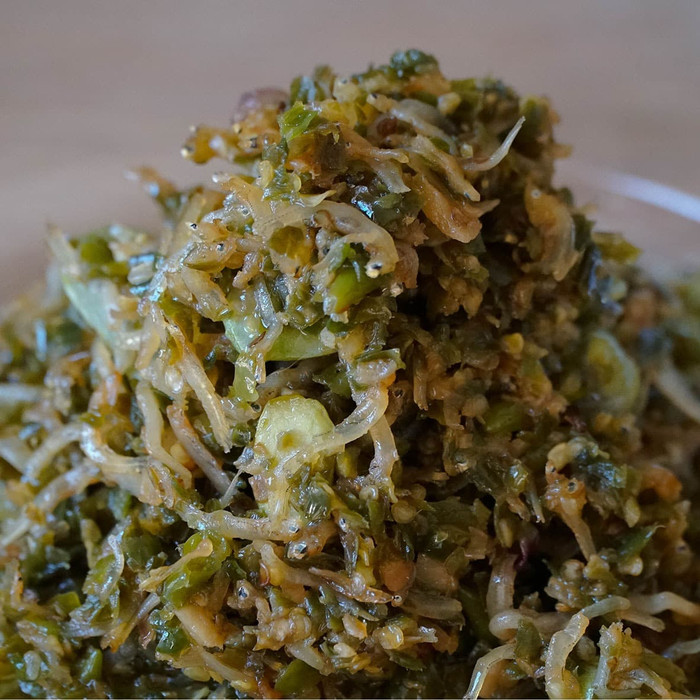 

Ready- Teri Medan Sambal Ijo (Tejo) Pete / Non Petai 120G Pedas Gurih - No Pete