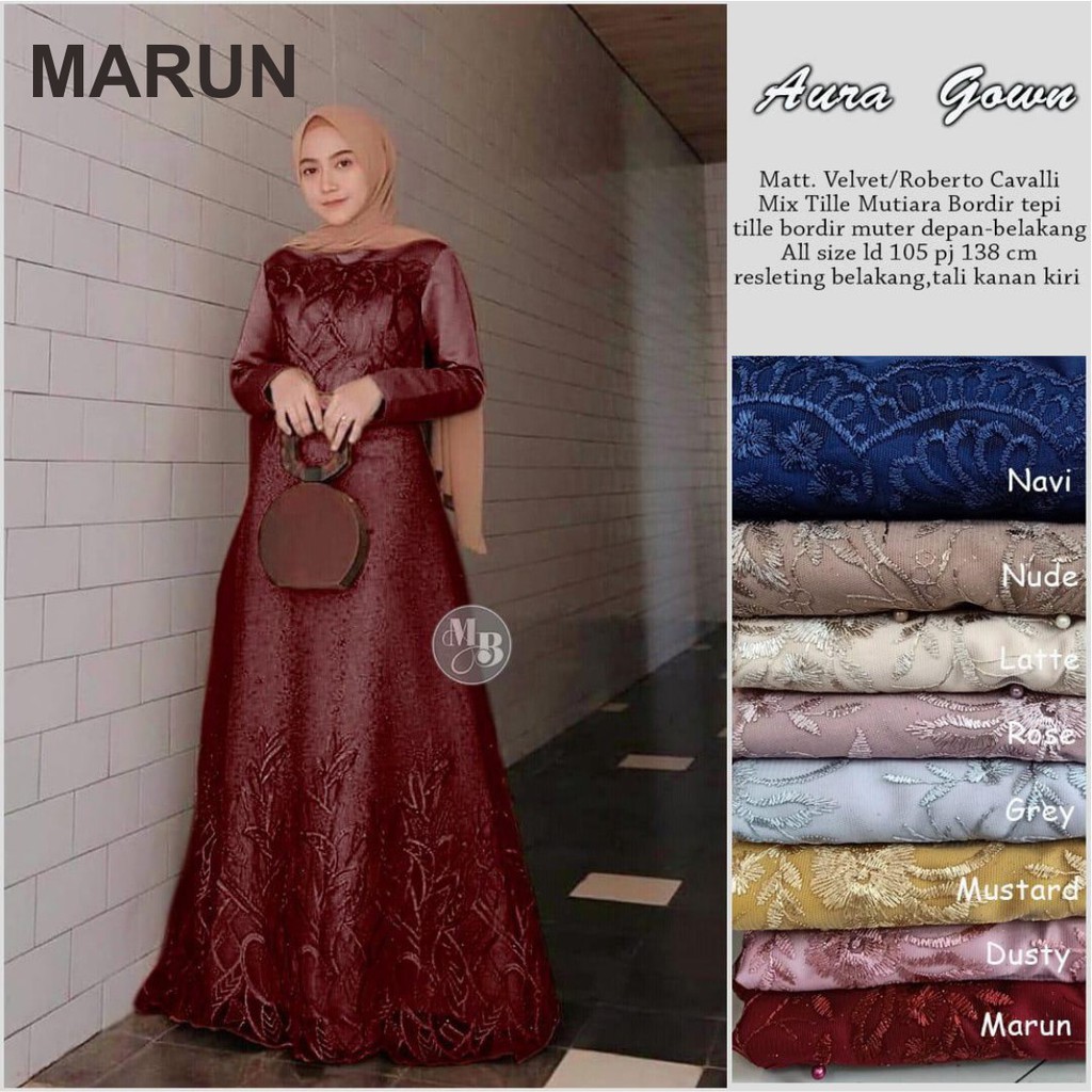 ADA JUMBO!! GAMIS BRUKAT MAXI DRESS TILLE WANITA HIJAB MUSLIM VELVET BRUKAT GAMIS KONDANGAN