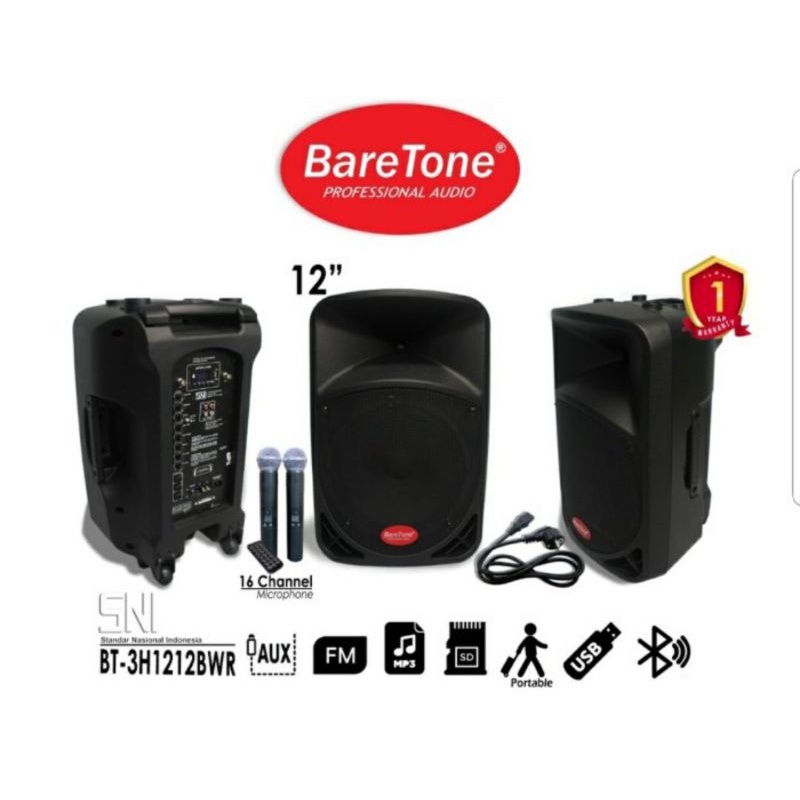 Speaker Portable Baretone BT-3H1212BWR 12 Inch Bluetooth Wireless 12BWR Original