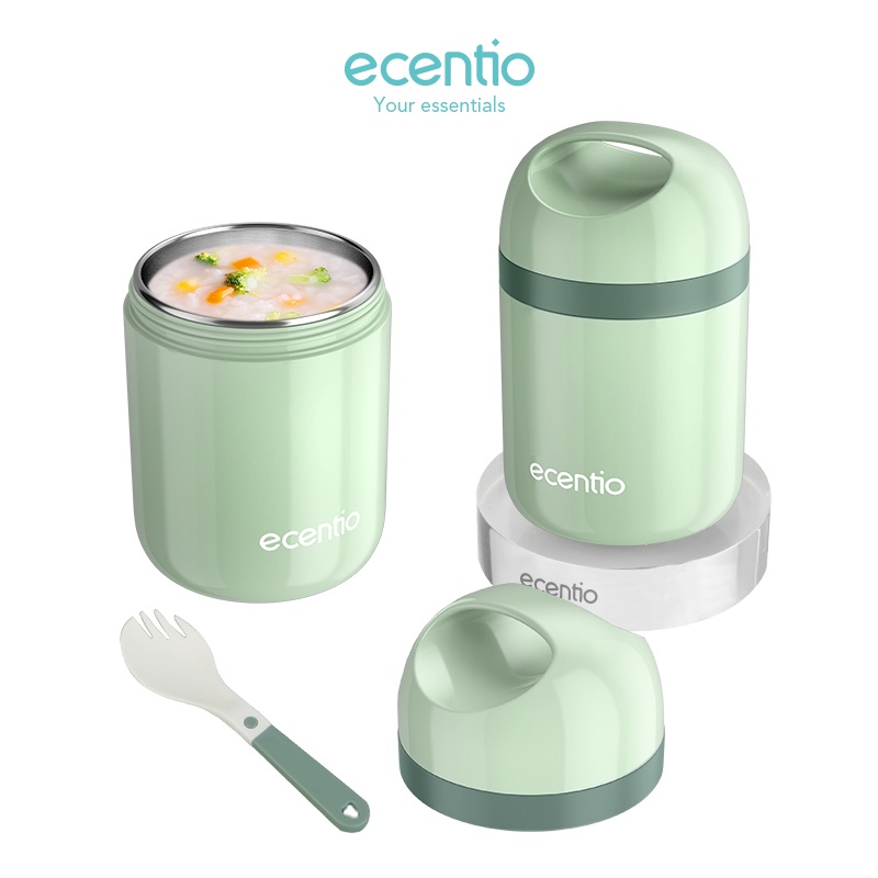 ecentio stainless steel cangkir sup Mangkok sup Anti Tumpah portabel 500ML hijau