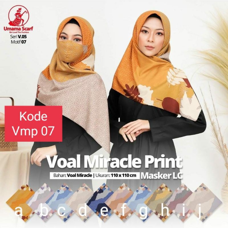 
Hijab Umama Jilbab Segiempat Voal Miracle Print Motif plus Masker Murah
