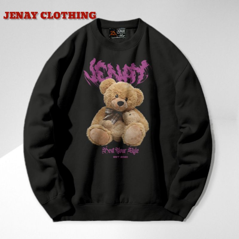 JENAY Sweater Basic Bear Series L XL XXL Pria Wanita Crewneck Bear Unisex