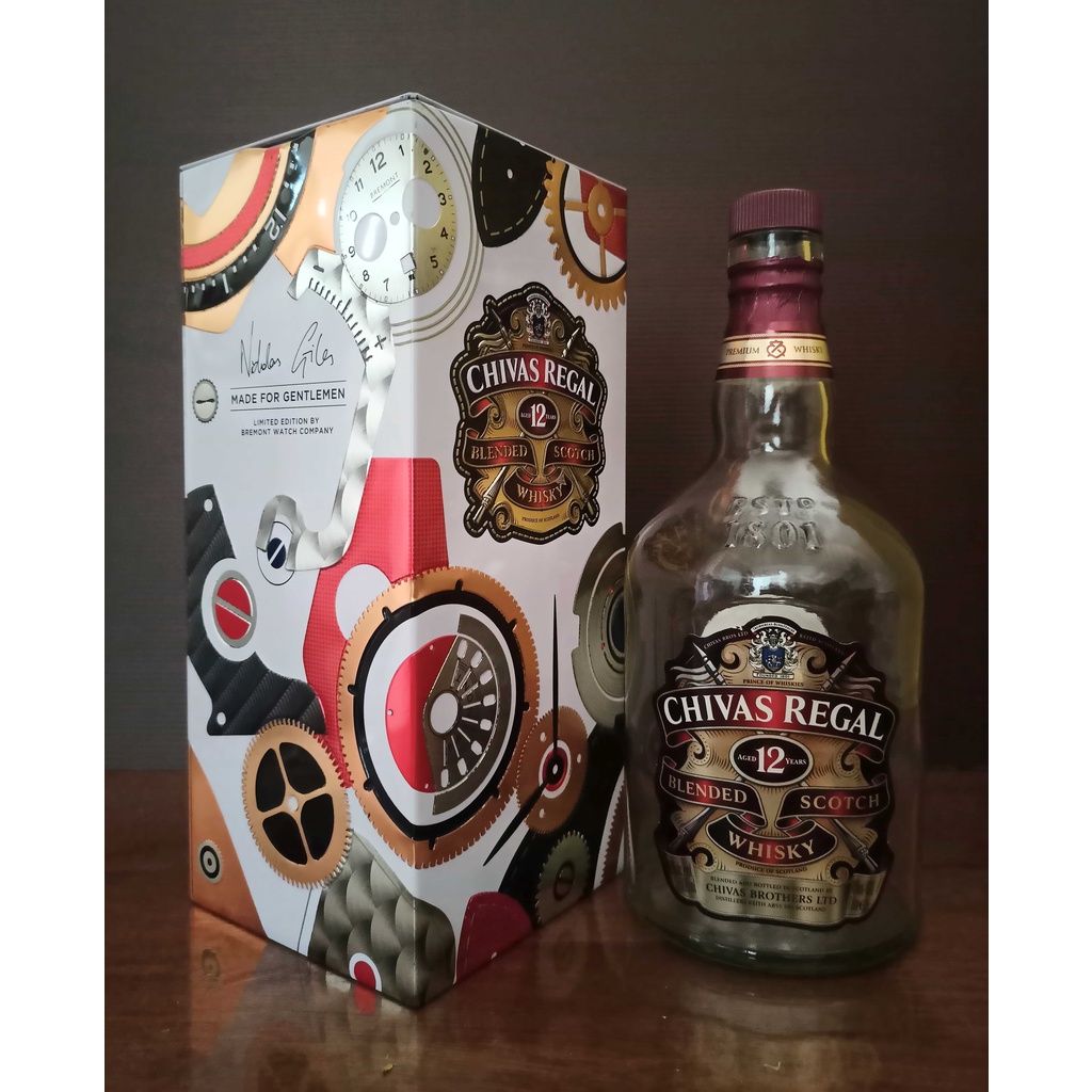 Botol bekas miras Chivas Regal 12 Limited Edition 1 Liter Rare + Box