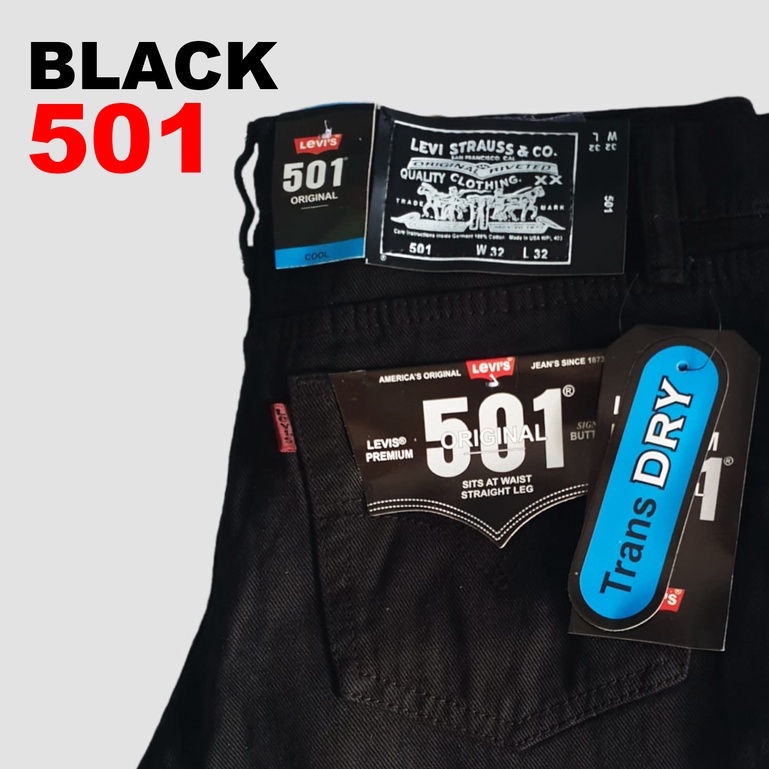 celana panjang pria levis 501 hitam pekat/reguler/standar Made In Japan Pria Hitam