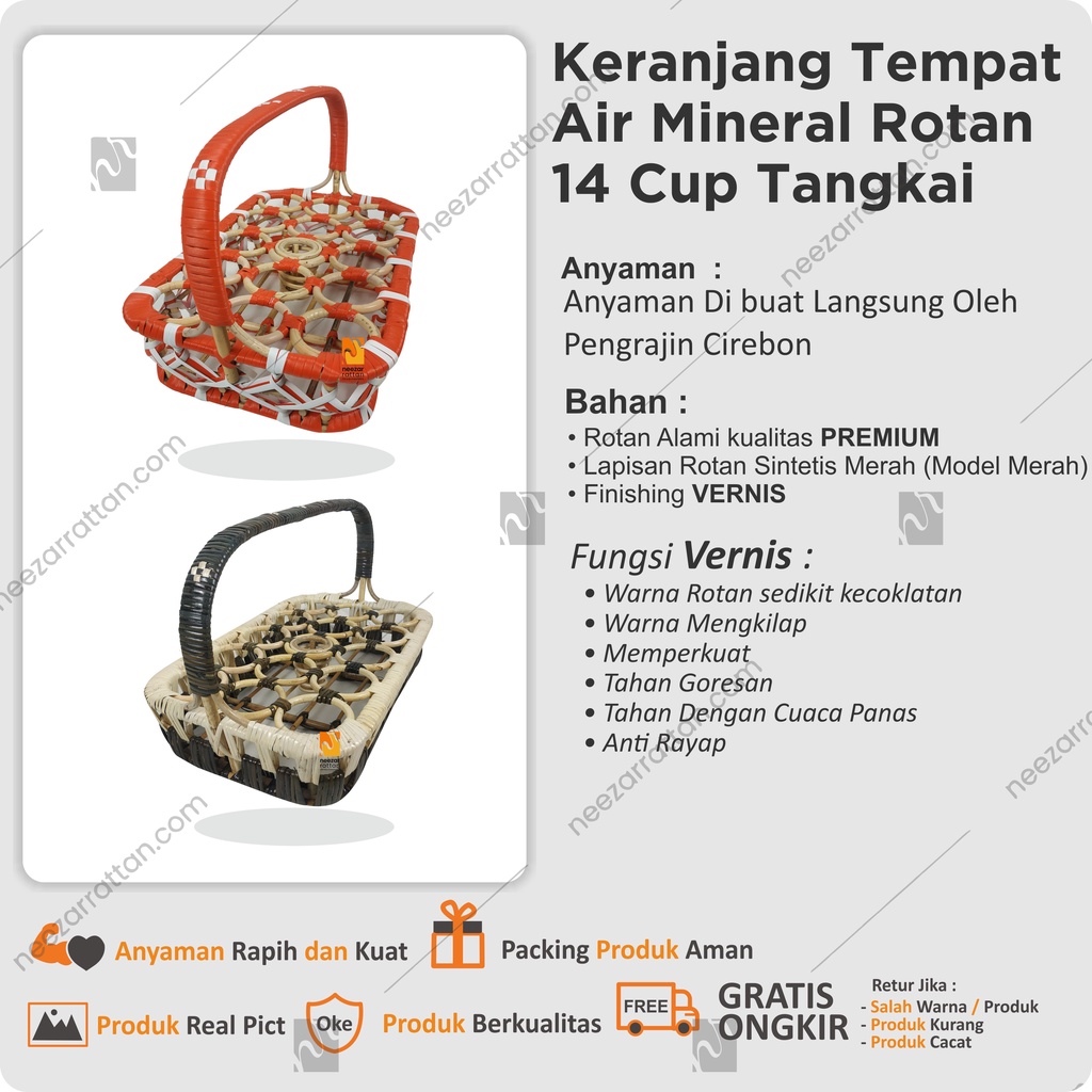 PUSAT Keranjang Aqua Gelas, Tempat Air Mineral dari Rotan Vernis 14 cup