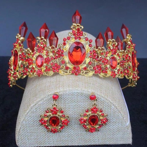 Berlian Imitasi Baroque Kristal Kolom Mahkota Mahkota Pengantin Non Anting Set Pesta Pernikahan Mura