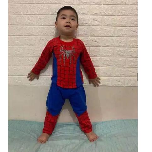 V3K8 Setelan Spiderman Topeng Kain Anak Usia 2-10 Tahun/ Baju Anak Spiderman Merah/ Kostum Spiderman