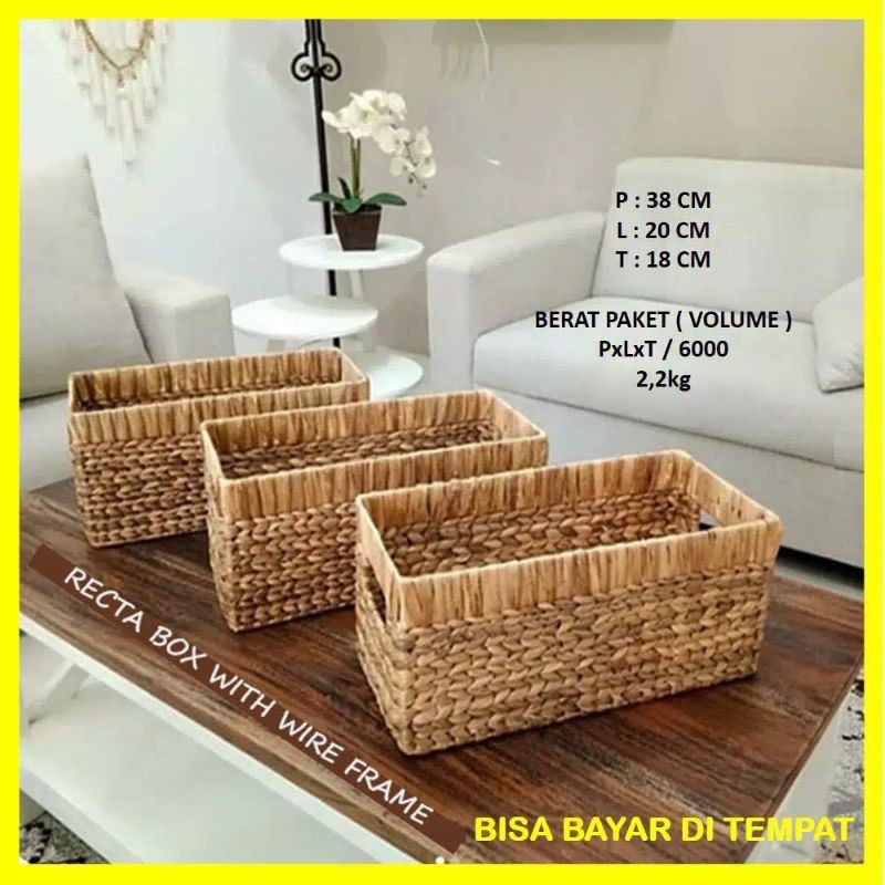 Keranjang/Tray Enceng Gondok Rangka Besi 40x20cm