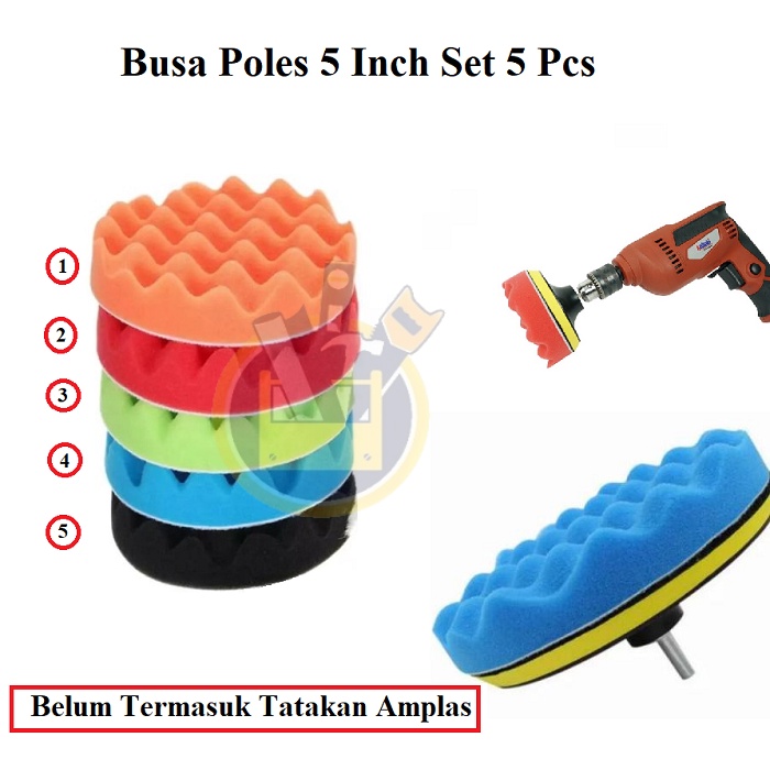 Set Busa Poles Sponge Polishing 5&quot; Inch Set 5 Pcs / 5 Set Busa Pad Buff Untuk Poles Body Mobil Motor