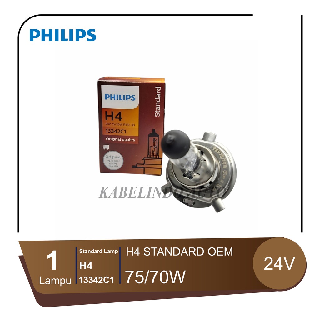 BOHLAM LAMPU HALOGEN PHILIPS H4 P43T-38 75/70W 24V STANDARD ORIGINAL