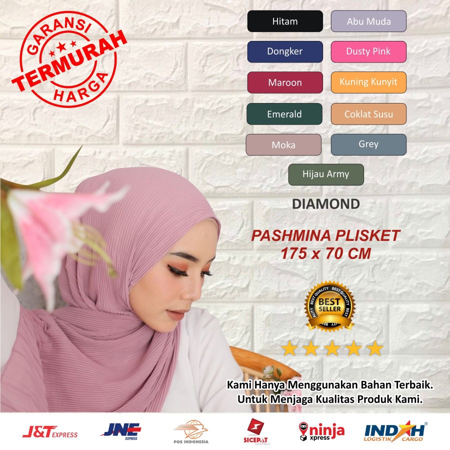 Pashmina Plisket Shawl Premium / Pashmina Shawl / Jilbab Plisket / Jilbab Diamond Plisket