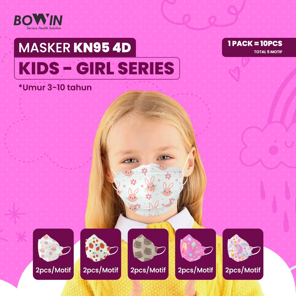 BOWIN Masker KN95 4D Design 95% BFE PFE (Masker Kesehatan Model KF94) 1 pack isi 5 / 10 pcs