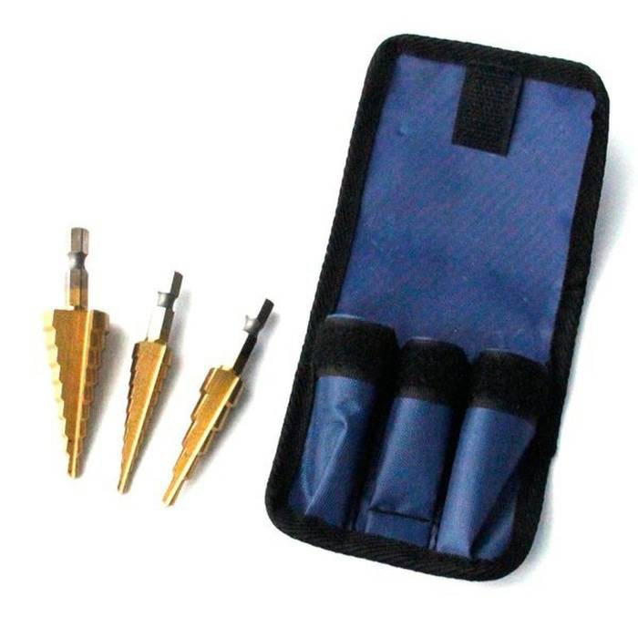 Mata Bor Titanium Pagoda 1 set 3 pcs bonus pouch 3 Multi Step Drill Bits Step drill bit cone kerucut